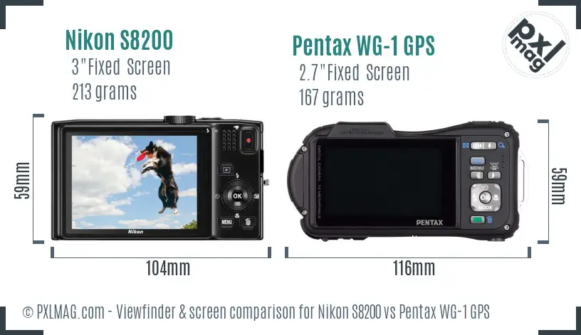 Nikon S8200 vs Pentax WG-1 GPS Screen and Viewfinder comparison