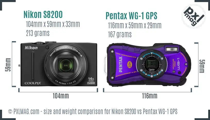 Nikon S8200 vs Pentax WG-1 GPS size comparison