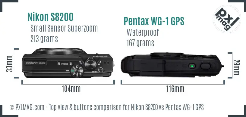 Nikon S8200 vs Pentax WG-1 GPS top view buttons comparison