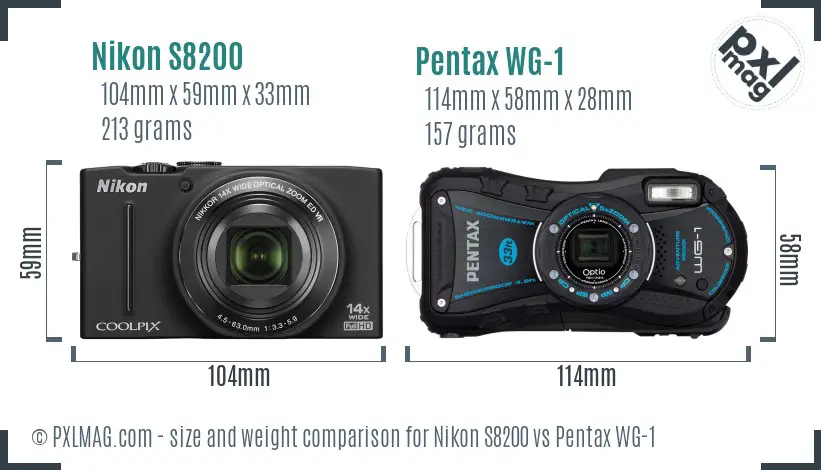 Nikon S8200 vs Pentax WG-1 size comparison