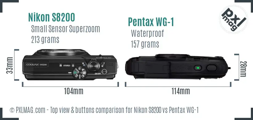 Nikon S8200 vs Pentax WG-1 top view buttons comparison