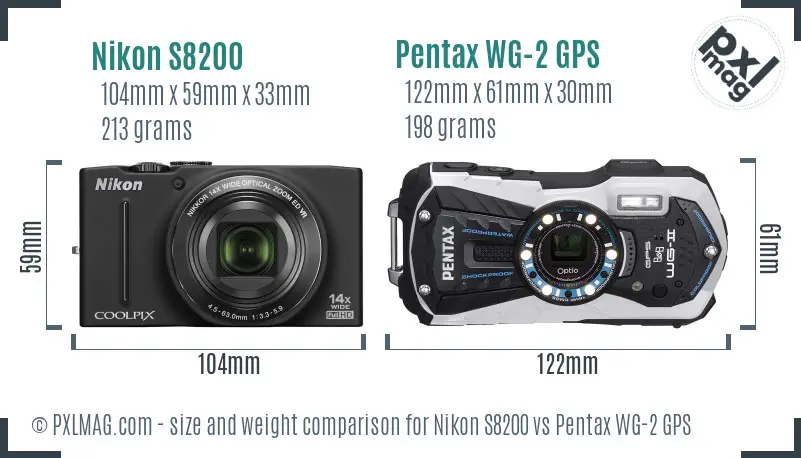 Nikon S8200 vs Pentax WG-2 GPS size comparison