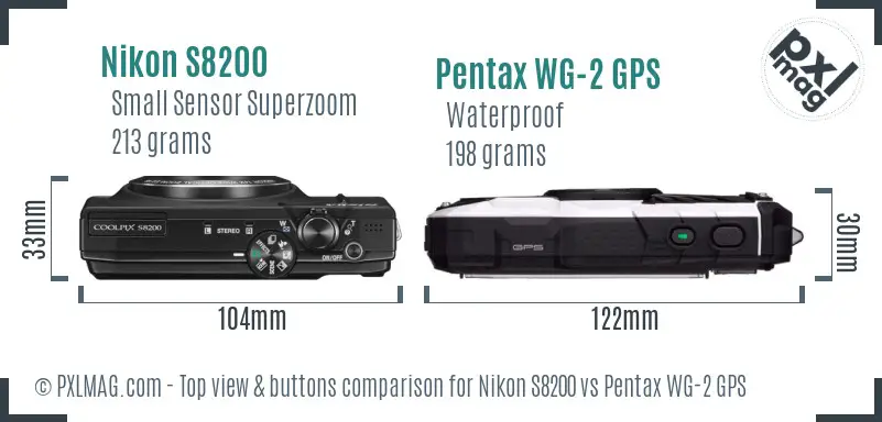 Nikon S8200 vs Pentax WG-2 GPS top view buttons comparison
