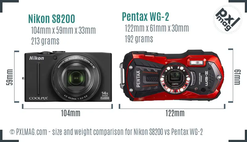 Nikon S8200 vs Pentax WG-2 size comparison