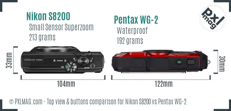 Nikon S8200 vs Pentax WG-2 top view buttons comparison