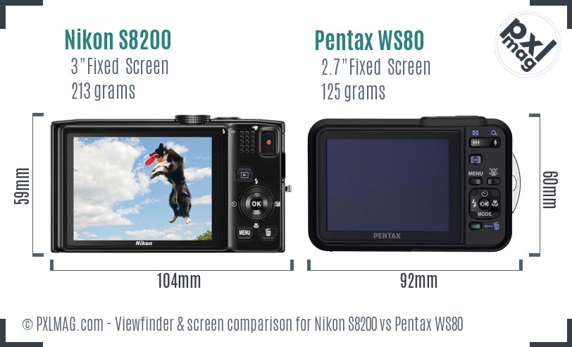 Nikon S8200 vs Pentax WS80 Screen and Viewfinder comparison