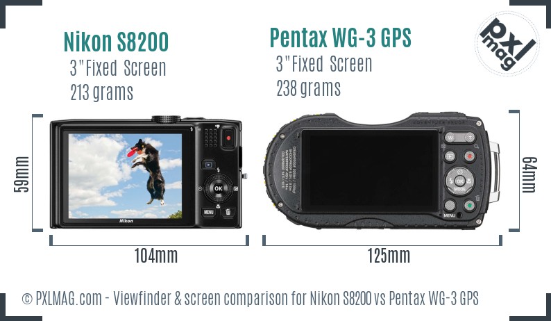 Nikon S8200 vs Pentax WG-3 GPS Screen and Viewfinder comparison