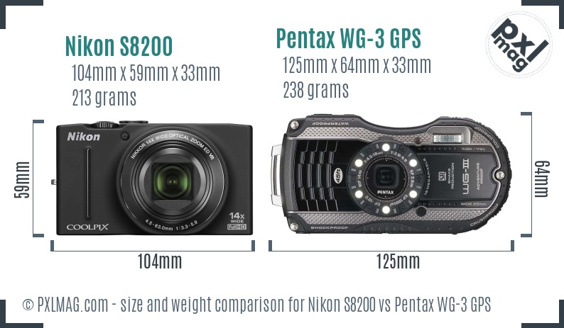 Nikon S8200 vs Pentax WG-3 GPS size comparison
