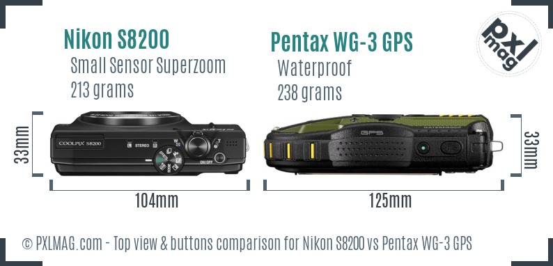 Nikon S8200 vs Pentax WG-3 GPS top view buttons comparison