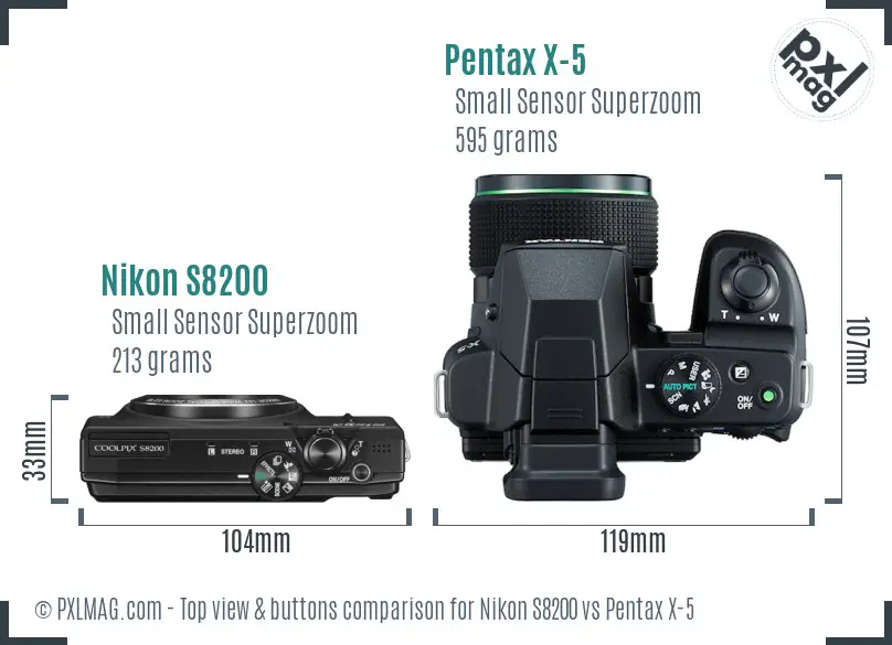 Nikon S8200 vs Pentax X-5 top view buttons comparison Nikon S8200 vs Pentax X-5 top view buttons comparison