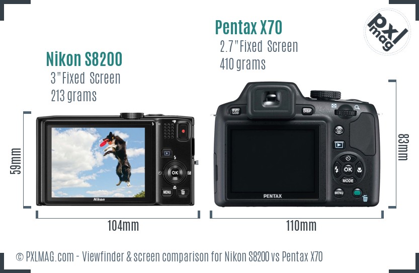 Nikon S8200 vs Pentax X70 Screen and Viewfinder comparison