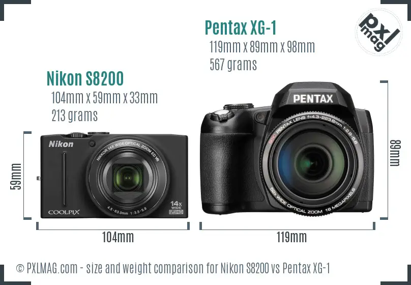 Nikon S8200 vs Pentax XG-1 size comparison