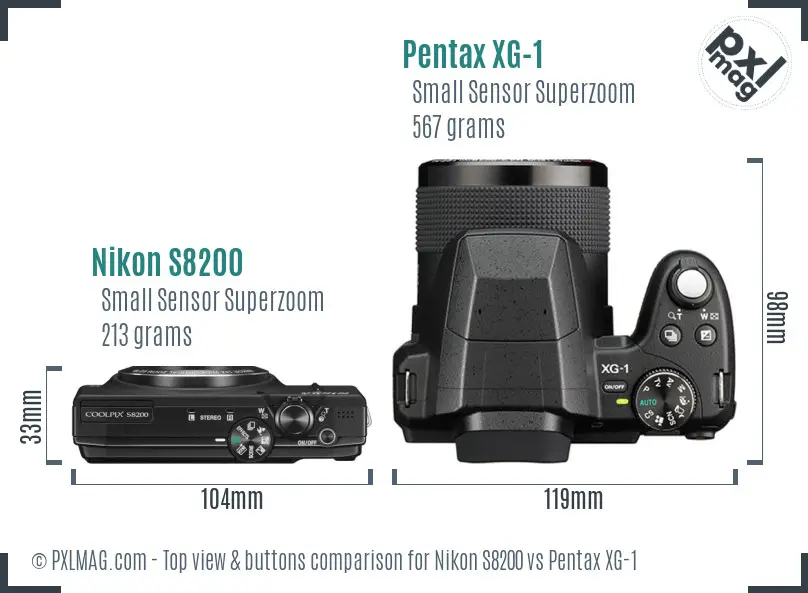 Nikon S8200 vs Pentax XG-1 top view buttons comparison