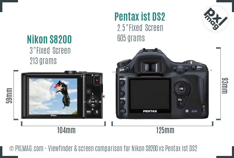 Nikon S8200 vs Pentax ist DS2 Screen and Viewfinder comparison