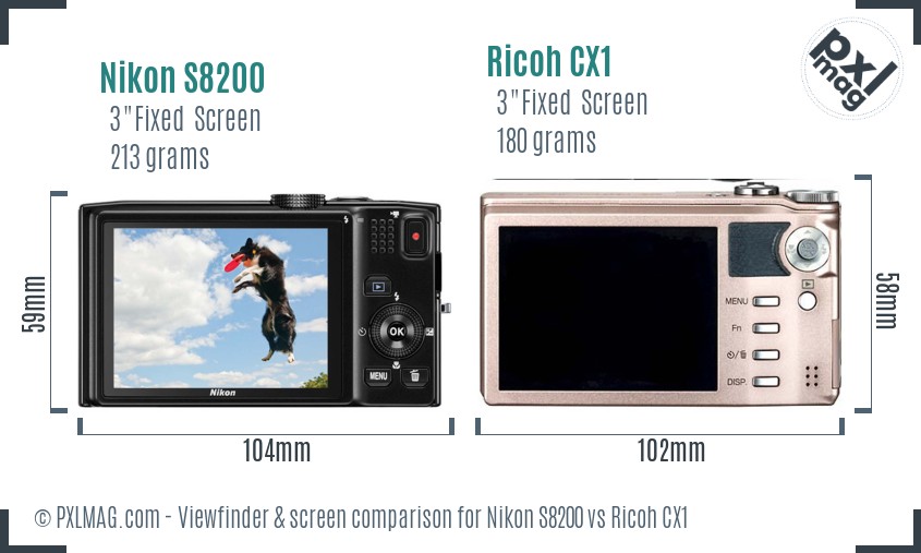 Nikon S8200 vs Ricoh CX1 Screen and Viewfinder comparison