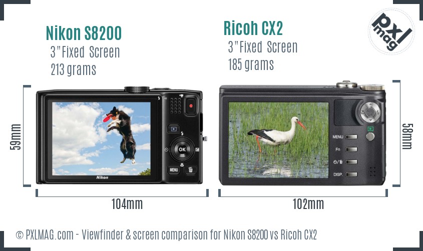 Nikon S8200 vs Ricoh CX2 Screen and Viewfinder comparison