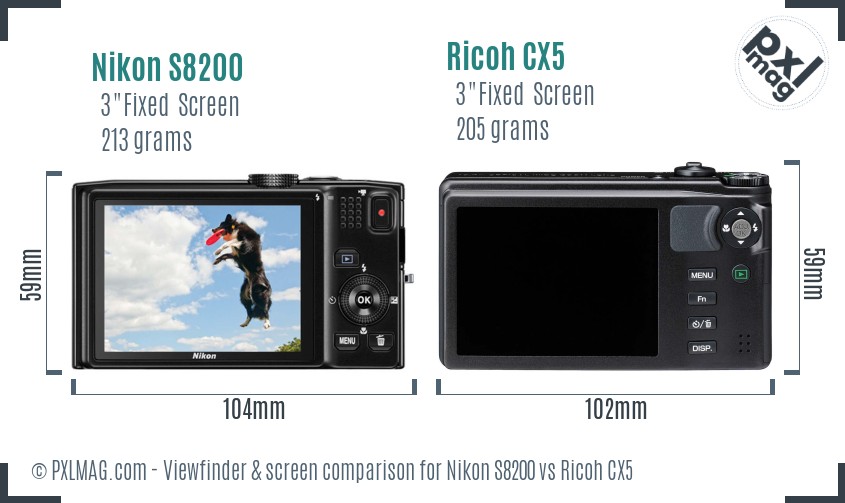 Nikon S8200 vs Ricoh CX5 Screen and Viewfinder comparison