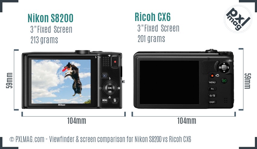Nikon S8200 vs Ricoh CX6 Screen and Viewfinder comparison