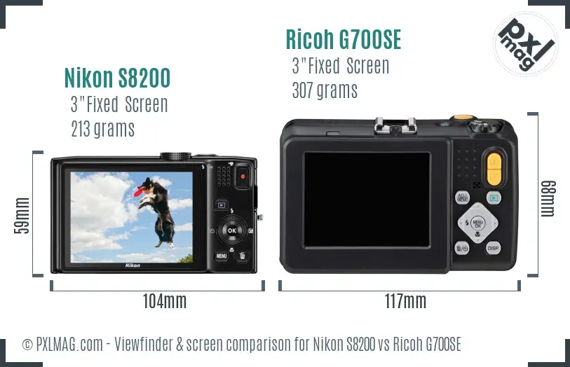 Nikon S8200 vs Ricoh G700SE Screen and Viewfinder comparison