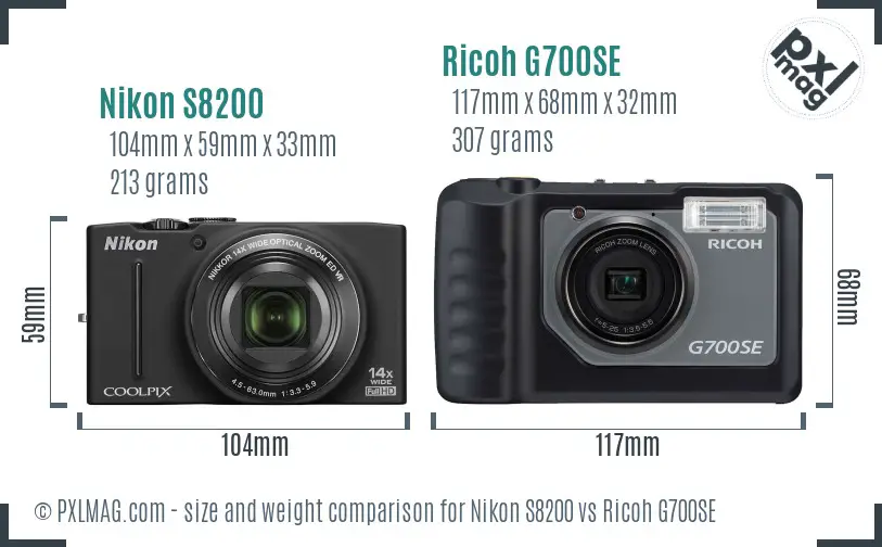 Nikon S8200 vs Ricoh G700SE size comparison