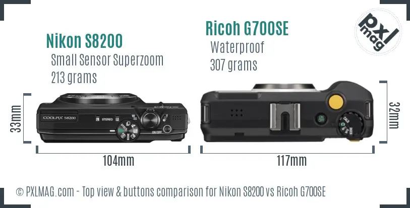 Nikon S8200 vs Ricoh G700SE top view buttons comparison