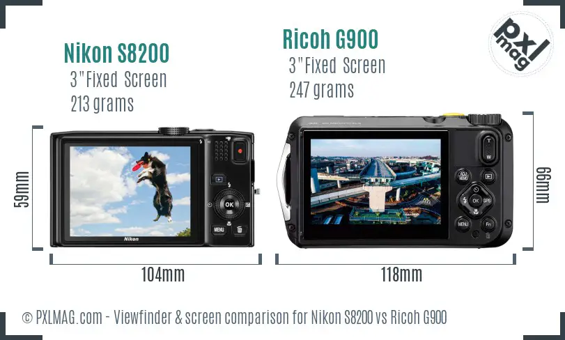 Nikon S8200 vs Ricoh G900 Screen and Viewfinder comparison