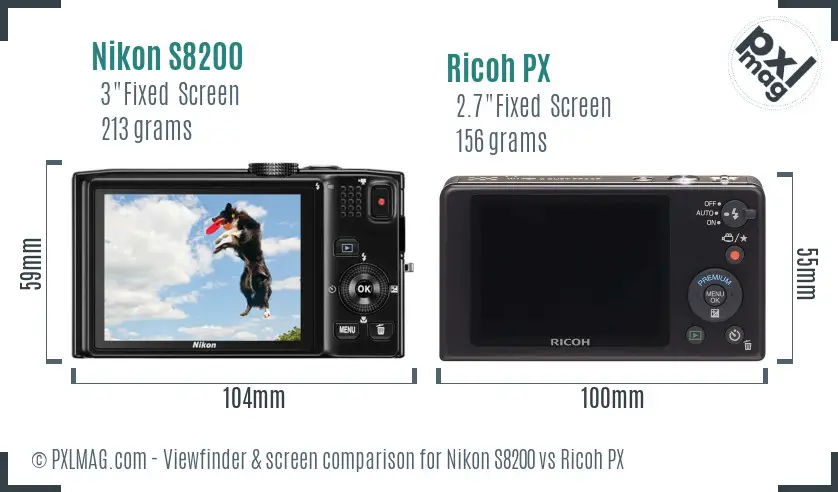 Nikon S8200 vs Ricoh PX Screen and Viewfinder comparison