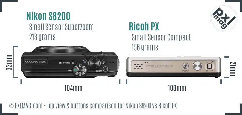 Nikon S8200 vs Ricoh PX top view buttons comparison