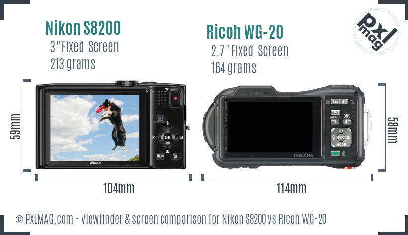 Nikon S8200 vs Ricoh WG-20 Screen and Viewfinder comparison