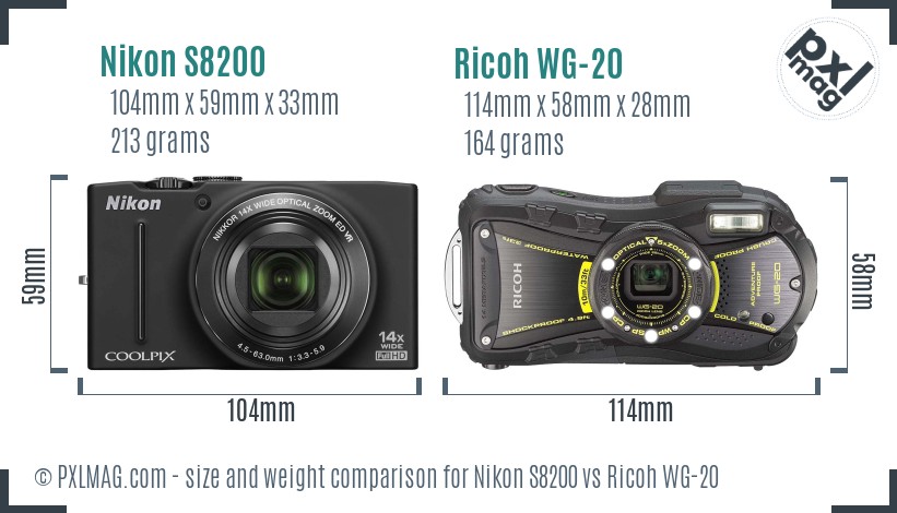 Nikon S8200 vs Ricoh WG-20 size comparison Nikon S8200 vs Ricoh WG-20 size comparison