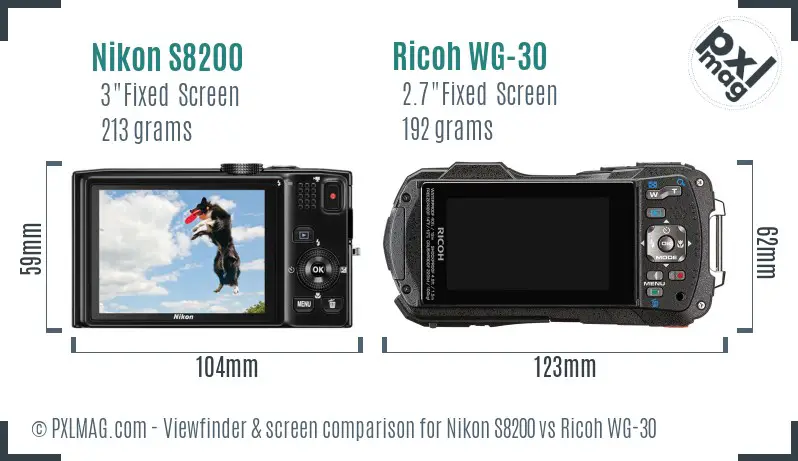 Nikon S8200 vs Ricoh WG-30 Screen and Viewfinder comparison