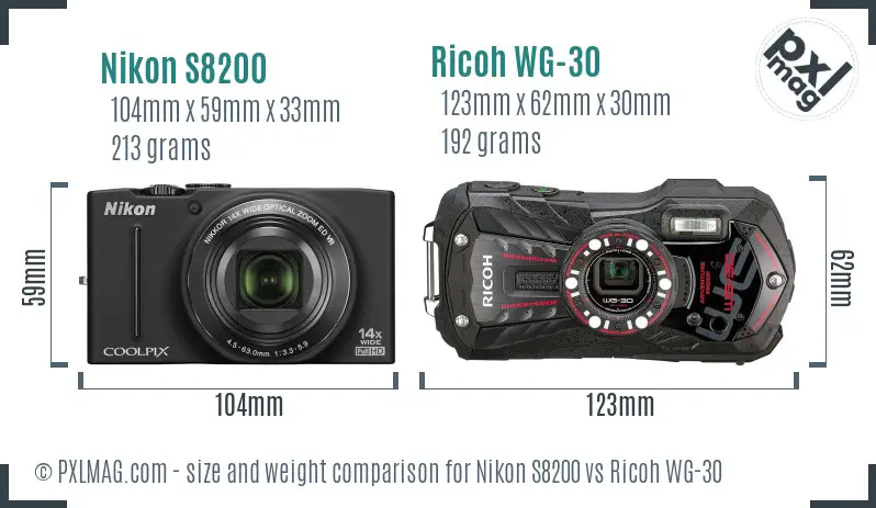 Nikon S8200 vs Ricoh WG-30 size comparison