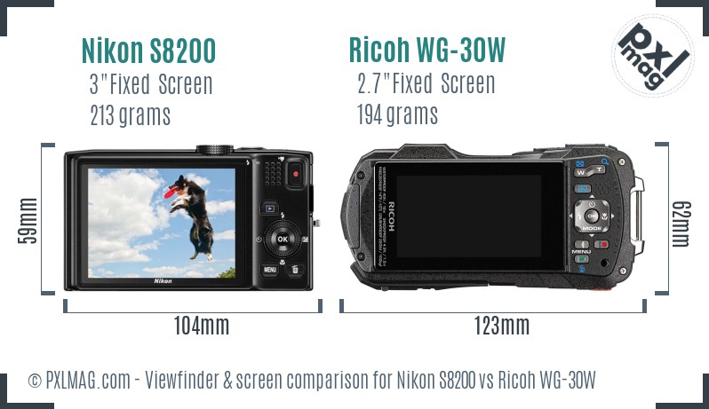 Nikon S8200 vs Ricoh WG-30W Screen and Viewfinder comparison