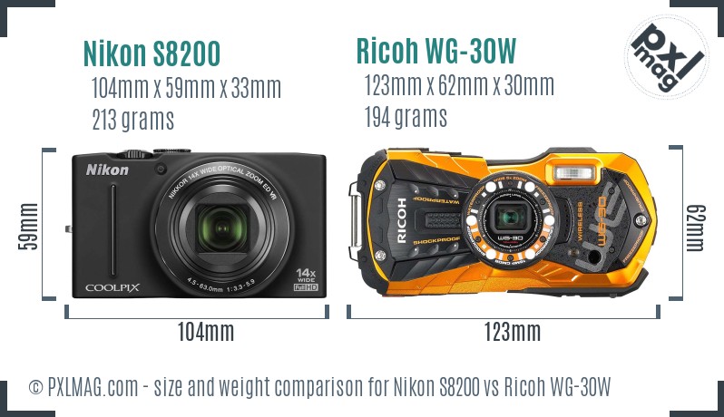 Nikon S8200 vs Ricoh WG-30W size comparison Nikon S8200 vs Ricoh WG-30W size comparison
