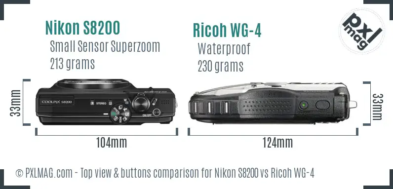 Nikon S8200 vs Ricoh WG-4 top view buttons comparison