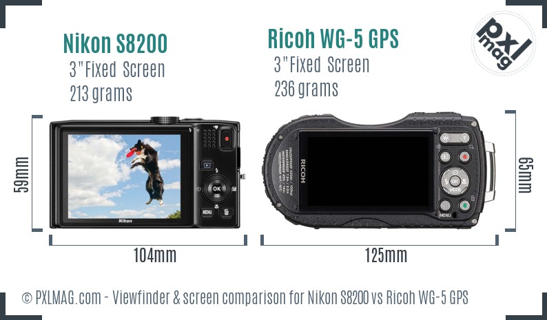 Nikon S8200 vs Ricoh WG-5 GPS Screen and Viewfinder comparison
