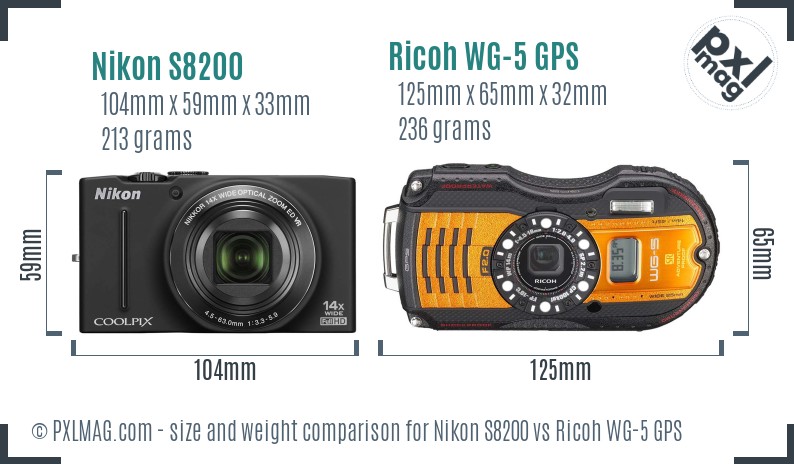Nikon S8200 vs Ricoh WG-5 GPS size comparison