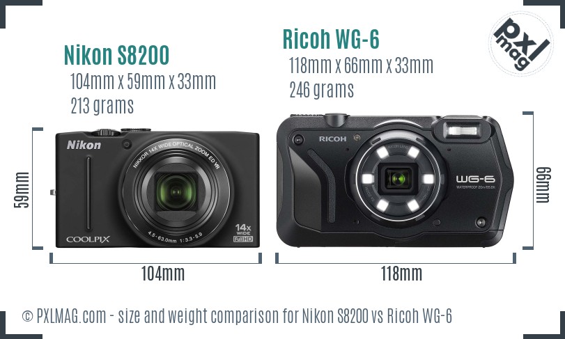 Nikon S8200 vs Ricoh WG-6 size comparison