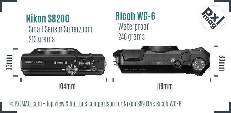 Nikon S8200 vs Ricoh WG-6 top view buttons comparison