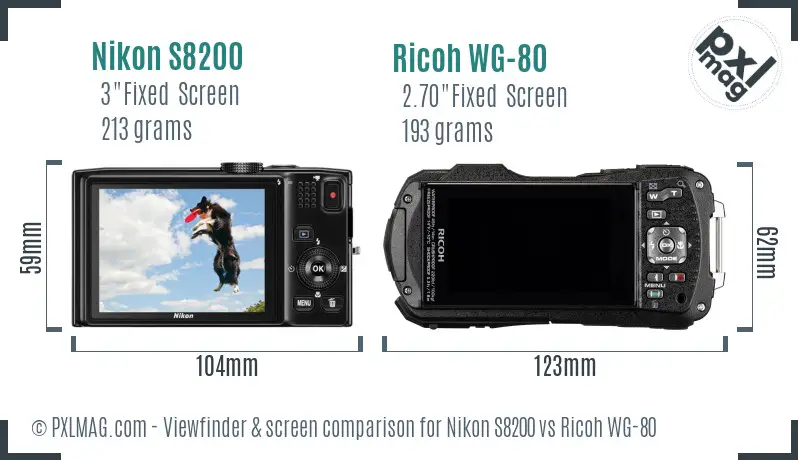 Nikon S8200 vs Ricoh WG-80 Screen and Viewfinder comparison