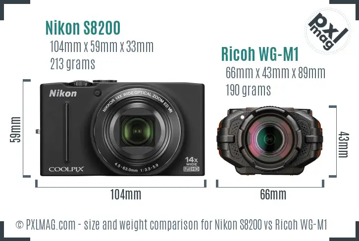 Nikon S8200 vs Ricoh WG-M1 size comparison