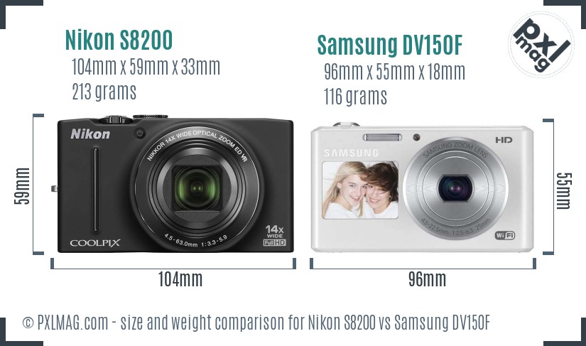 Nikon S8200 vs Samsung DV150F size comparison