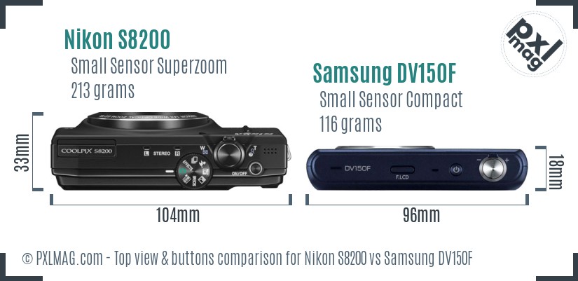 Nikon S8200 vs Samsung DV150F top view buttons comparison