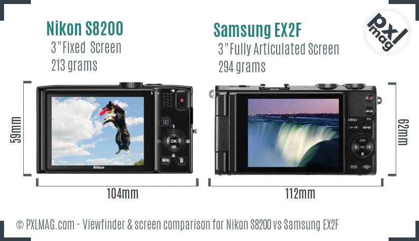 Nikon S8200 vs Samsung EX2F Screen and Viewfinder comparison