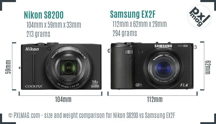 Nikon S8200 vs Samsung EX2F size comparison