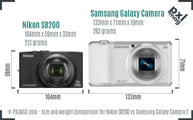 Nikon S8200 vs Samsung Galaxy Camera 2 size comparison Nikon S8200 vs Samsung Galaxy Camera 2 size comparison