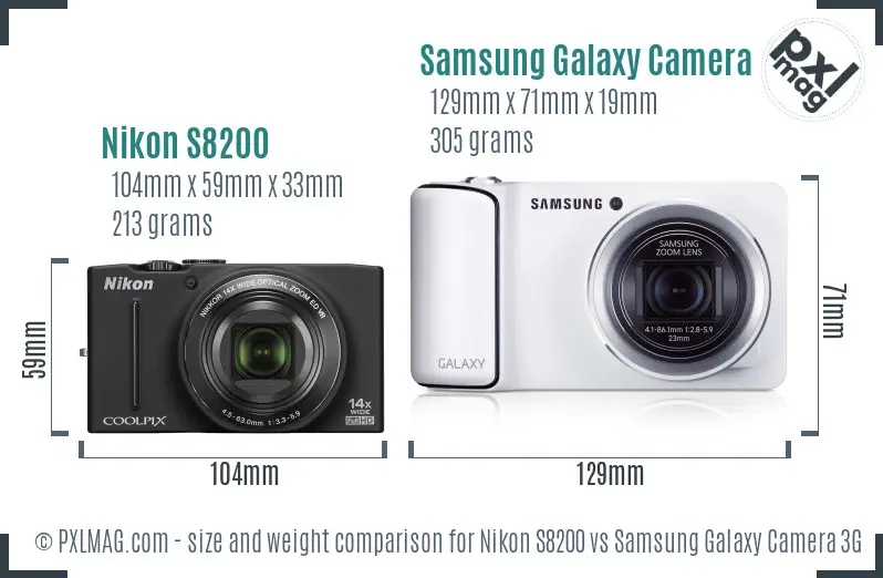 Nikon S8200 vs Samsung Galaxy Camera 3G size comparison Nikon S8200 vs Samsung Galaxy Camera 3G size comparison