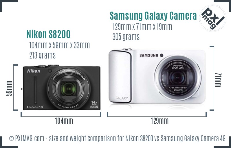 Nikon S8200 vs Samsung Galaxy Camera 4G size comparison Nikon S8200 vs Samsung Galaxy Camera 4G size comparison