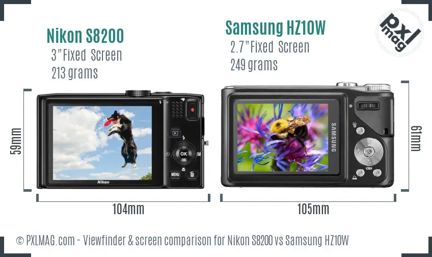 Nikon S8200 vs Samsung HZ10W Screen and Viewfinder comparison