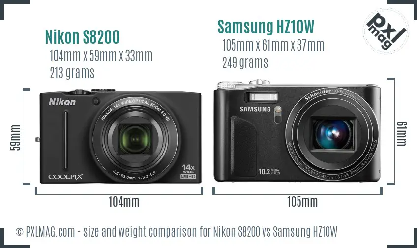 Nikon S8200 vs Samsung HZ10W size comparison